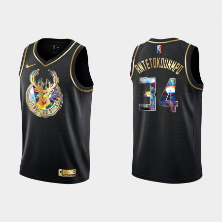Män Milwaukee Bucks Tröja Giannis Antetokounmpo 34 Nike 2021-22 Svart Golden Edition 75th Anniversary Diamond Swingman Män Milwaukee Bucks Tröja Giannis Antetokounmpo 34 Nike 2021-22 Svart Golden Edition 75th Anniversary Diamond Swingman